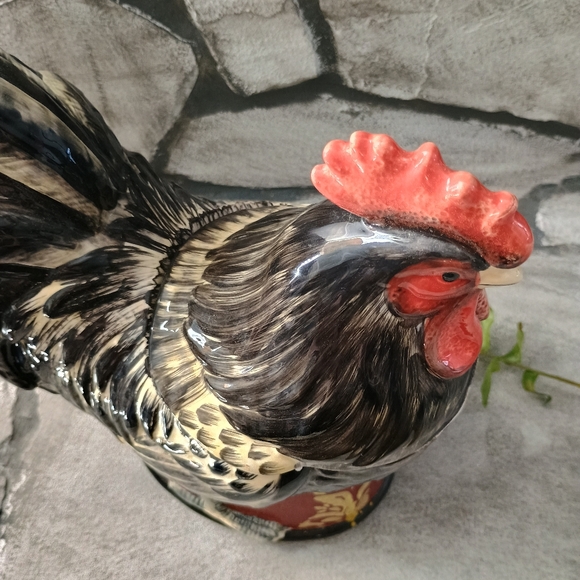 Large Red And Black Rooster Canister Or Cookie Jar, Cottage Cabin Core - Picture 5 of 16